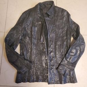 Black Long Rocker Biker Leather Jacket